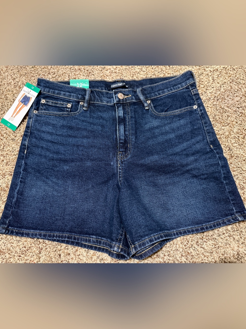Calvin Klein Dark Blue High Rise Denim Jean Shorts Womens 12 NWT